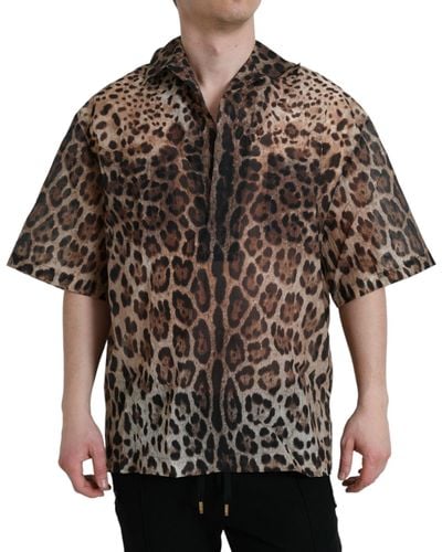 Dolce & Gabbana Leopard Button Down Casual Shirt - Brown