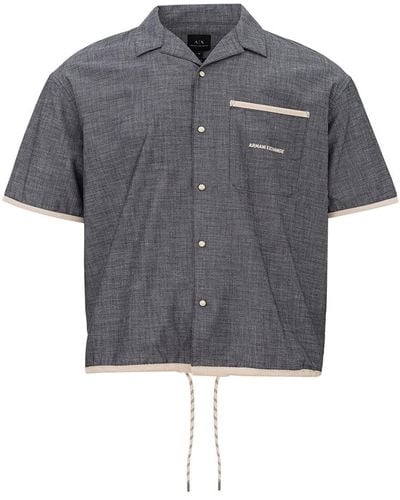 Armani Exchange Dark Denim Short Sleeve Shirt - Gray