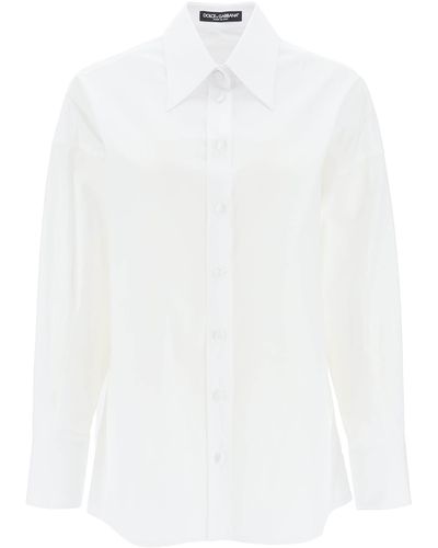Dolce & Gabbana Maxi Shirt With Satin Buttons - White