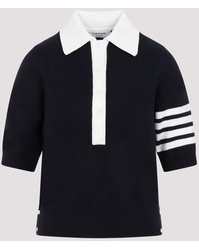 Thom Browne Navy Blue Cotton Hector Icon Jersey Stitch Intarsia Polo - Black