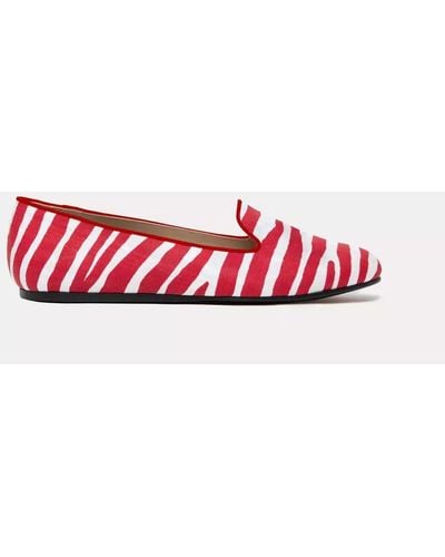 Charles Philip Zebra Print Silk Loafers With Tassels - Red