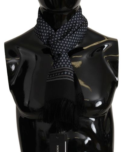 Dolce & Gabbana Black Patterned Silk Shawl Wrap Fringe Scarf
