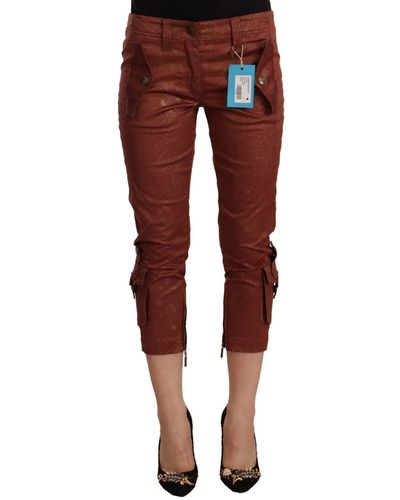 Just Cavalli Elegant Cropped Mid Waist Cotton Trousers - Red