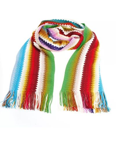 Missoni Chic Geometric Patterned Scarf With Fringes - Red