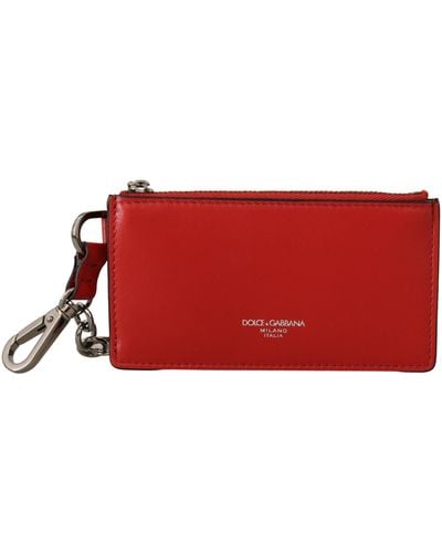 Dolce & Gabbana Red Leather Purse Silver Tone Keychain
