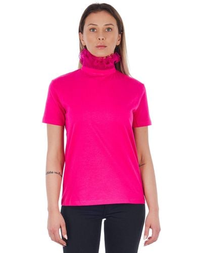 Frankie Morello High Neck Short Sleeve Tops & T-shirt - Pink
