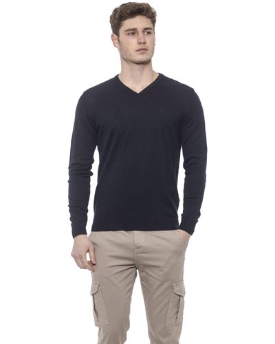 Conte Of Florence V-neck Solid Color Sweater - Blue