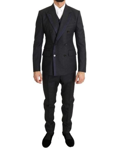 Dolce & Gabbana Dolce Gabbana Wool Blue Silk Double Breasted Suit - Black