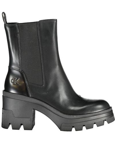 Calvin Klein Elegant Heeled Boot With Chic Print Detail - Black