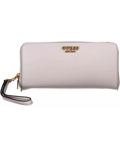 Guess Elegant Gray Wallet With Secure Zip Closure - Pink