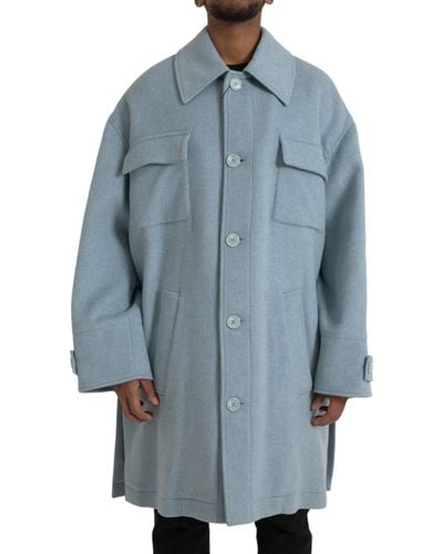 Dolce & Gabbana Light Wool Button Trench Coat Jacket - Blue