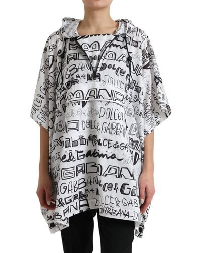 Dolce & Gabbana White Logo Print Hooded Blouson T - Gray