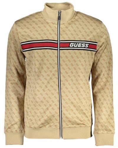 Guess Long Sleeve Zip Sweatshirt With Contrast Details - Natural