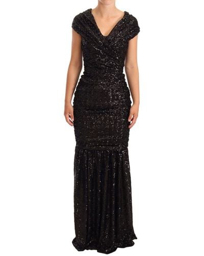 Dolce & Gabbana Elegant Sequined Open Shoulder Gown - Black