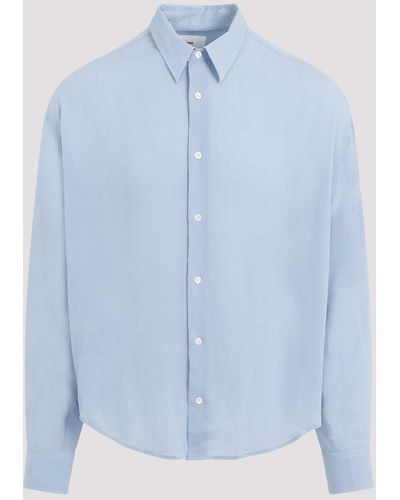 Ami Paris White Viscose Boxy Fit Shirt - Blue