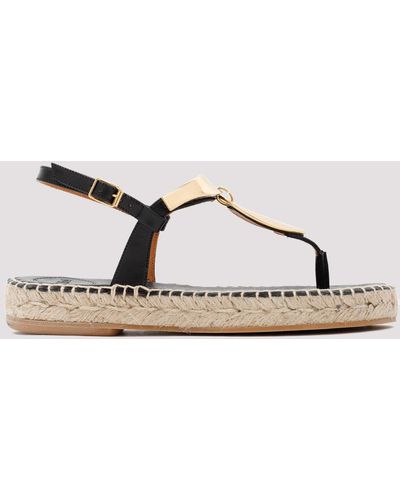 Chloé Black And Gold Pema Flat Sandals - Brown