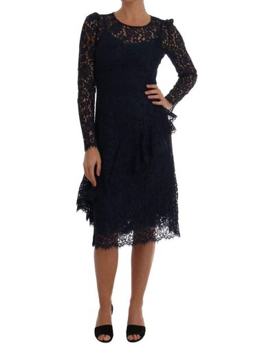 Dolce & Gabbana Dolce Gabbana Blue Taormina Floral Lace Sheath Dress - Black
