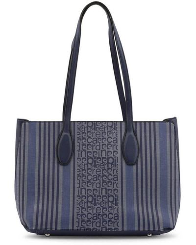 Pierre Cardin Leather-trimmed Printed Shopping Bag - Blue