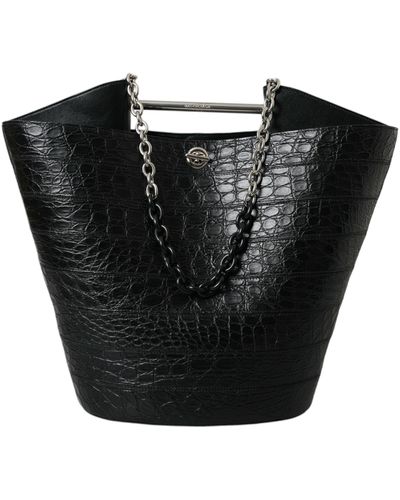 Balenciaga Elegant Crocodile Leather Maxi Bucket Bag - Black