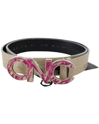 CoSTUME NATIONAL Beige Leather Pink Letter Logo Buckle Belt - Black