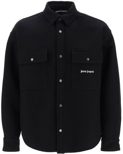 Palm Angels Heavy Wool Overshirt - Black