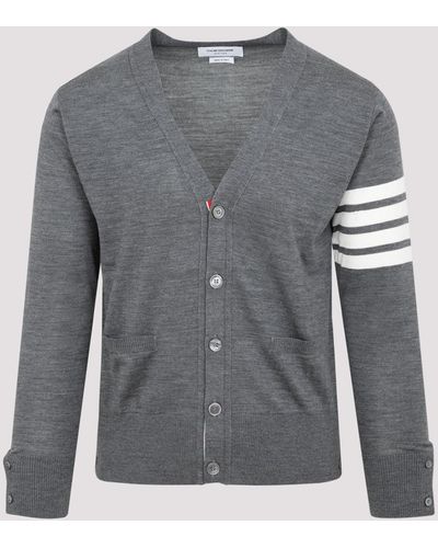 Thom Browne Navy Wool Buttoned Cardigan - Grey