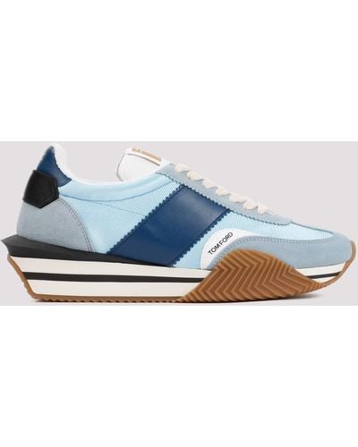 Tom Ford Light Blue Cream James Suede Calf Leather Trainers