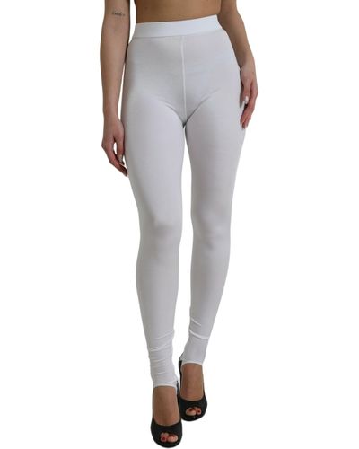 Dolce & Gabbana White Nylon Stretch Slim Leggings Pants - Gray