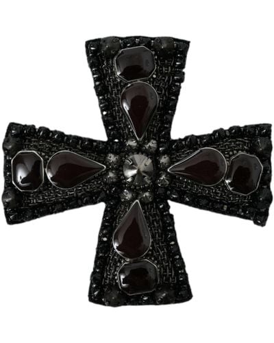 Dolce & Gabbana Crystals Embellished Cross Pin Brooch - Black
