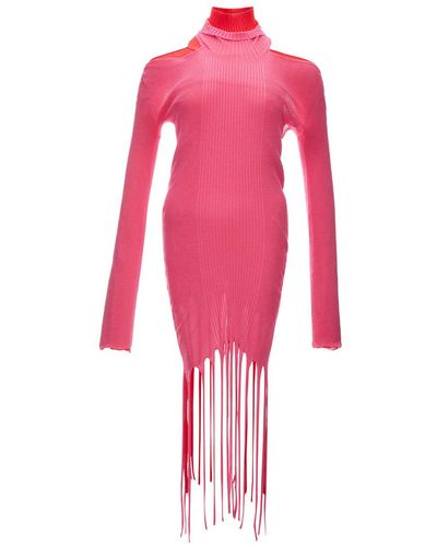 Bottega Veneta Elegant Bicolor Fringed Pencil Dress - Pink