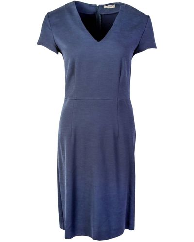 Lardini Blue V-neck Midi Lenght Viscose Dress