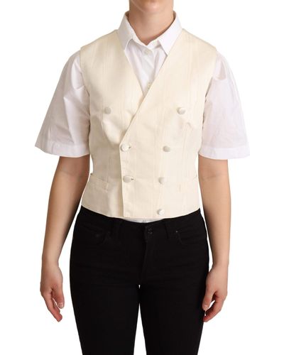 Dolce & Gabbana Silk Blend Sleeveless Vest Luxury Waistcoat - White