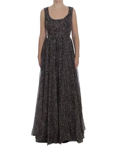 Dolce & Gabbana Dark Silk Shift Gown Full Length Dress - Black