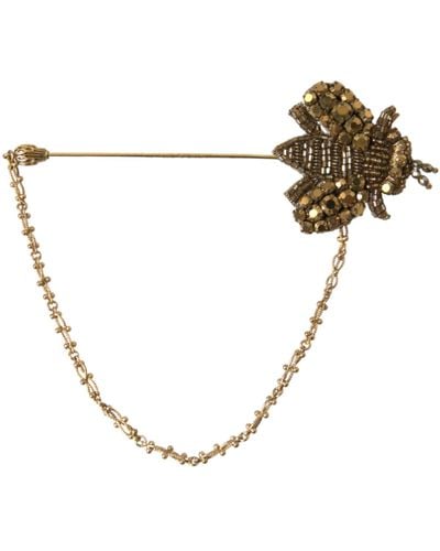 Dolce & Gabbana Crystal Embellished Tone Bee Lapel Pin - Natural