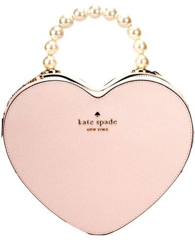 Kate Spade Love Shack Heart Lilac Leather Pearl Top Handle Crossbody Bag - Pink