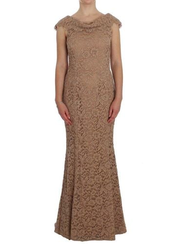 Dolce & Gabbana Floral Lace Full Length Sheath Dress - Brown