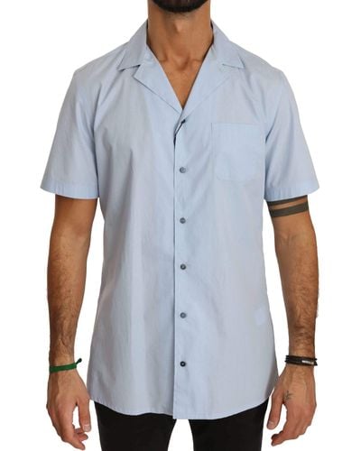 Dolce & Gabbana Dolce Gabbana Blue Short Sleeve 100% Cotton Top Shirt - White