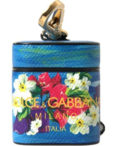 Dolce & Gabbana Chic Floral Leather Airpods Case - Blue