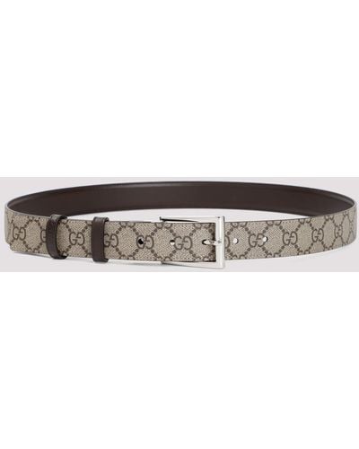 Gucci Brown An Beige Leather And Textile Belt