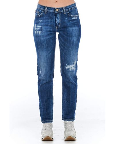 Frankie Morello Cotton Blend Worn Wash Jeans - Blue