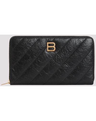 Balenciaga Black Calf Leather Crush Continental Wallet