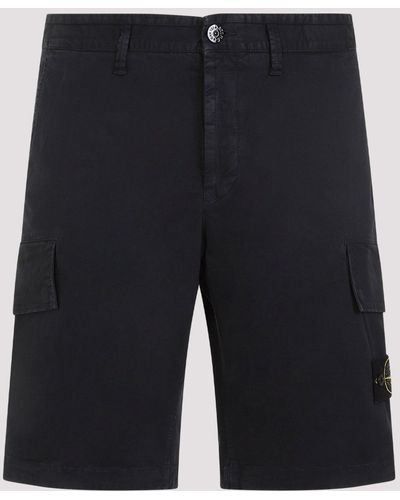 Stone Island Navy Blue Cotton Shorts - Black
