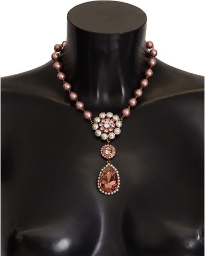 Dolce & Gabbana Elegant Tone Faux Pearl Charm Necklace - Black