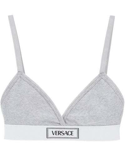 Versace '90S Logo Ribbed Bralette - Grey