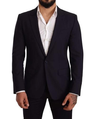 Dolce & Gabbana Navy Wool Slim Fit Martini Blazer - Blue
