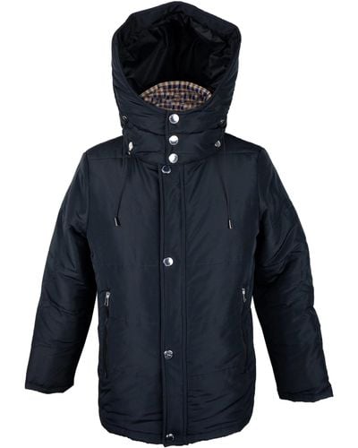 Aquascutum Black Jacket With Removable Hood And Tartan Lining - Blue