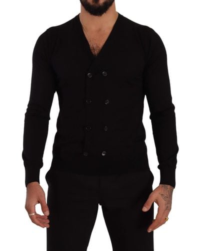 Dolce amp; Gabbana logo-intarsia V-neck cardigan - Black