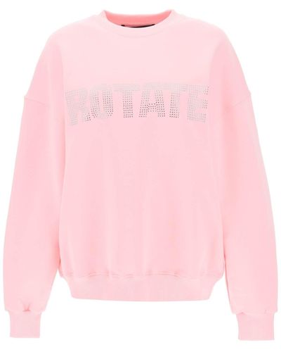 ROTATE BIRGER CHRISTENSEN Crew Neck Sweatshirt With Rhinestone Studded Maxi Logo - Pink