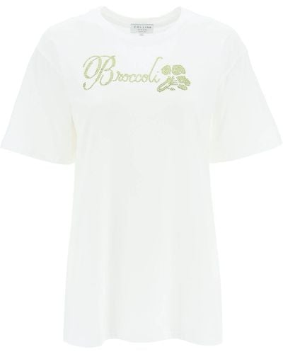 Collina Strada Organic Cotton T-shirt With Rhinestones - White