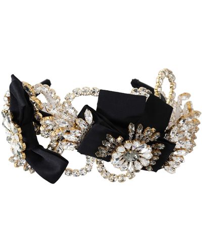 Dolce & Gabbana Black Gold Clear Crystal Embellished Silk Fiocco Diadem Headband